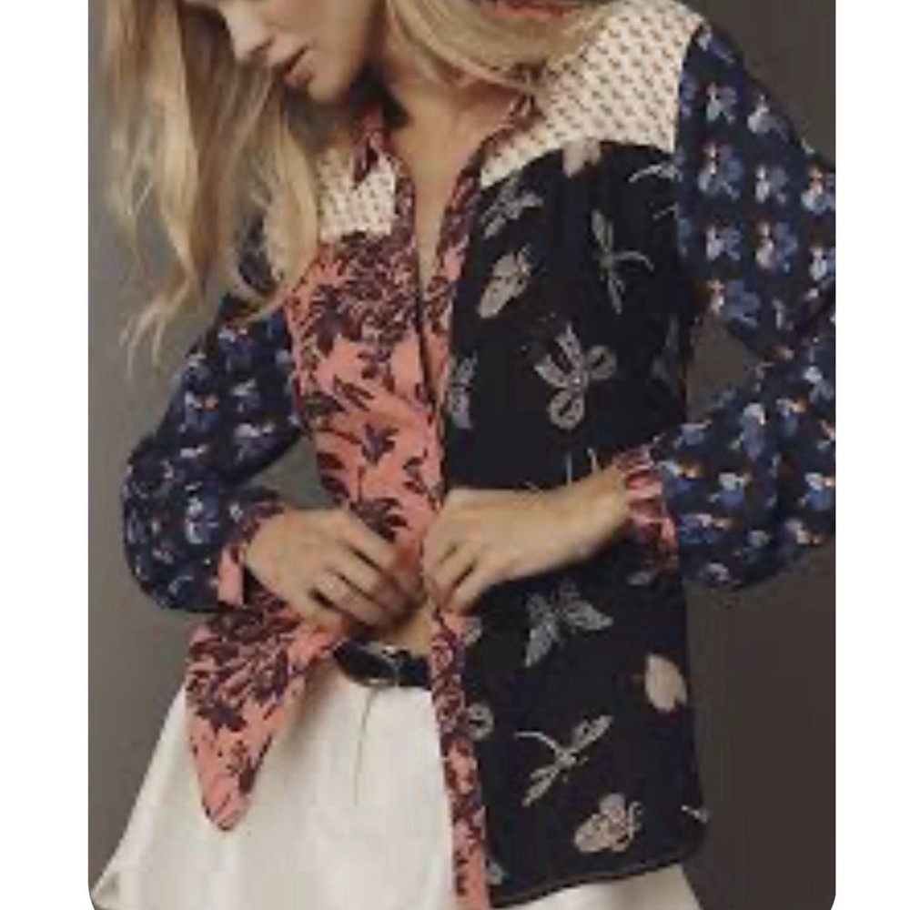 Maeve Alisa Contrast Button down Shirt With Bows, Floral, And Dog Print - Picture 8 of 8